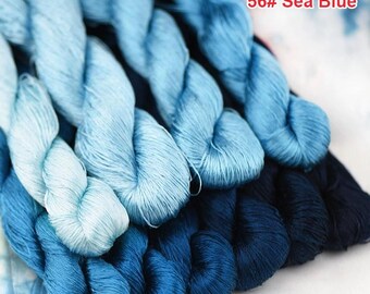 Pure silk thread for embroidery, Sea Blue Shades Silk Embroidery Thread, Hand Dyed Embroidery Thread