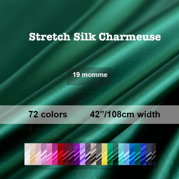 Dark Green Stretch Silk Charmeuse Fabric for Dress Width 42 inch 