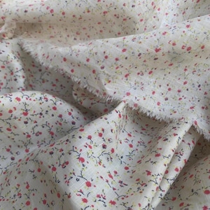 Tiny Red Flower Linen Blend Fabric Vintage Red Floral Linen For Dress Curtain- 1/2 yard
