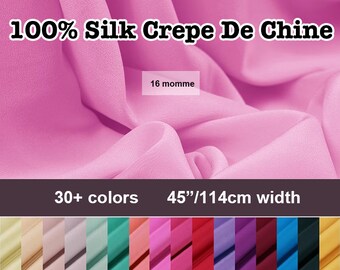 30+ Colors- Solid Pure Mulberry Silk Crepe De ChineFabric 16 momme