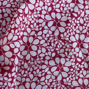 100% Linen White Red Floral Linen Fabric - 1/2 yard
