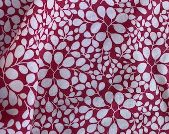 100% Linen White Red Floral Linen Fabric - 1/2 yard