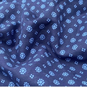 Little Floral Linen Navy Blue Flower Linen Fabric For Dress Curtain- 1/2 yard
