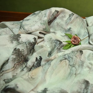 100% Ramie Fabric Chinese Ink Landscape Painting Ramie For Summer Dress Blouse