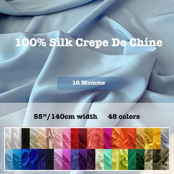 48 couleurs - Tissu uni 100 % soie crêpe de Chine pure soie
