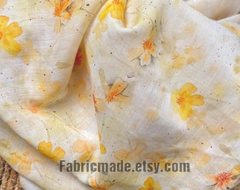 100% Ramie Fabric Yellow Flowers Ramie For Summer Dress Blouse