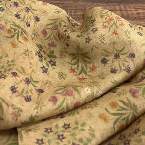 Thin 100% Ramie Fabric little Floral On Beige Tan Ramie For Summer Dress Blouse
