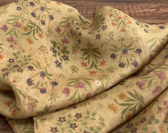 Thin 100% Ramie Fabric little Floral On Beige Tan Ramie For Summer Dress Blouse