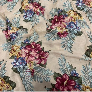 100% Linen Fabric Vintage Style Dark Red Floral Linen For Summer Dress Curtain Cushion- 1/2 yard
