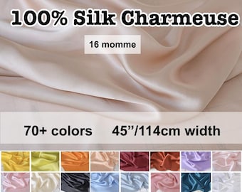 70+ Colors- Solid Pure Mulberry Silk Satin/Charmeuse Fabric 16momme - 19.6"/50cm