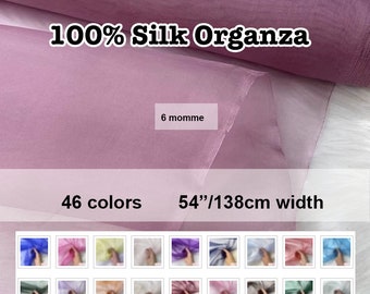 46 colori - Tessuto in organza di seta tinta unita 100% pura seta 6 Momme 54"/138 cm di larghezza