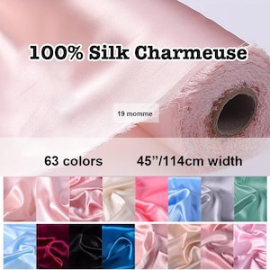 63 Colors- 19 momme Solid Pure Mulberry Silk Satin/Charmeuse Fabric