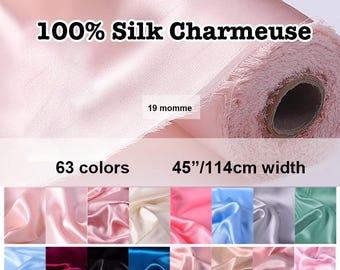 63 Colors- 19 momme Solid Pure Mulberry Silk Satin/Charmeuse Fabric