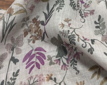 Thin 100% Ramie Watercolour Painting Style Flower Fabric For Summer Dress