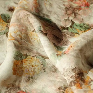 Dünner 100 % Ramie-Stoff, cremebeige, floraler Ramie für Sommerkleid-Bluse