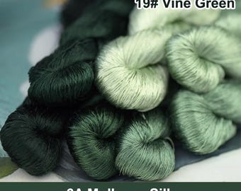 Hilo de seda pura para bordar, Hilo de bordar de seda en tonos verde vid, Hilo de bordar teñido a mano