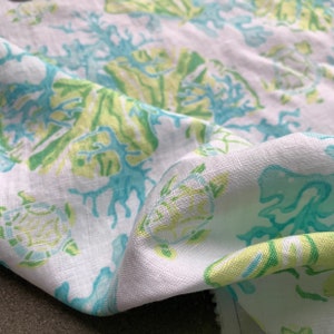 100% Linen Fabric Watercolor Blue Green Flower Linen For Summer Fashion Dress Blouse- 1/2 yard