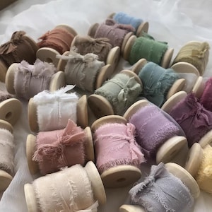 5 Yards- Hand Dyed Silk Crepe De Chine Ribbon Raw Edge 1&quot; 2&quot;