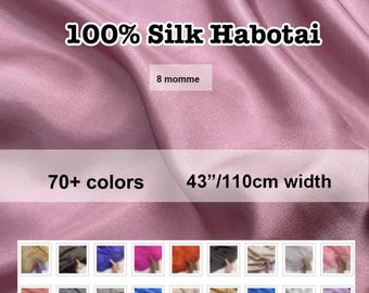 72 colors - 8 Momme 100 % Mulberry Silk Habotai Fabric by the Yard/Meter China Natural Silk, Pure Silk for Sleeping Wear/Clothing