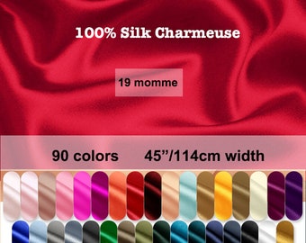 90 colores: satén de seda de morera pura sólida/tela Charmeuse 19 momme - 19,6"/50 cm