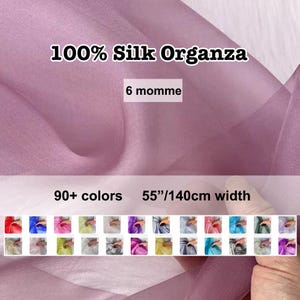 90+ Colors- Solid Organza Silk Fabric 100% Pure Silk 6 Momme 54&quot;/138cm width