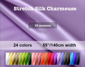 24 Colors- Solid Silk Stretch Satin Fabric 19 Momme 55"/140cm width