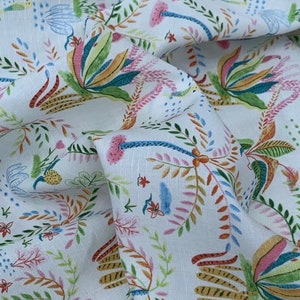 Colorful Trees Floral Linen Viscose Blend Fabric For Girls Dress Garment- 1/2 yard
