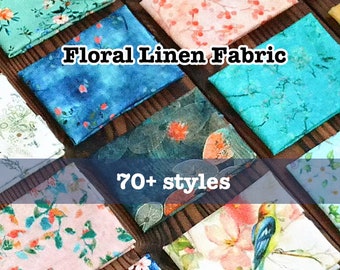Linen Fabric Shabby Chic Floral Linen For Summer Dress Curtain Cushion- 1/2 yard