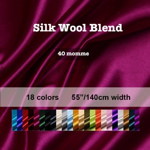 18 Colors- Thick Solid Silk Wool Blend Fabric 40 momme- 19.6&quot;/50cm