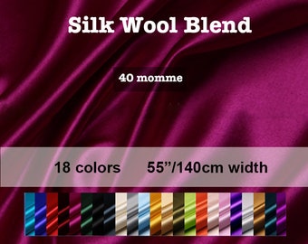 18 Colors- Thick Solid Silk Wool Blend Fabric 40 momme- 19.6"/50cm