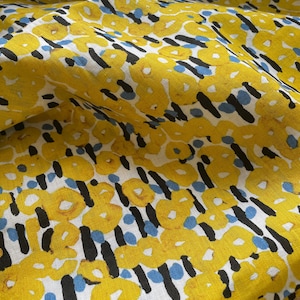 100% Linen Fabric Yellow Floral Linen For Summer Dress Curtain Cushion- 1/2 yard