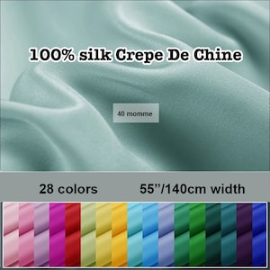 28 Colors- 40Momme 55 Inches 6A Grade Mulberry Silk Charmeuse Fabric, OEKO-TEX 100 Organic Silk Fabrics, Pillowcases, Silk Crepe back Satin