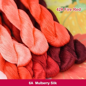 Pure silk thread for embroidery, Fire Red shades Silk Embroidery Thread, Hand Dyed Embroidery Thread