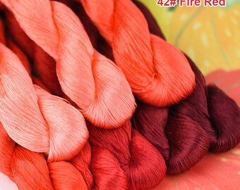 Pure silk thread for embroidery, Fire Red shades Silk Embroidery Thread, Hand Dyed Embroidery Thread