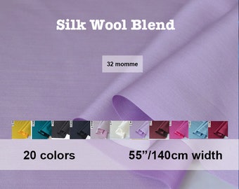 20 Colors- Solid Silk Wool Blend Fabric 32 momme