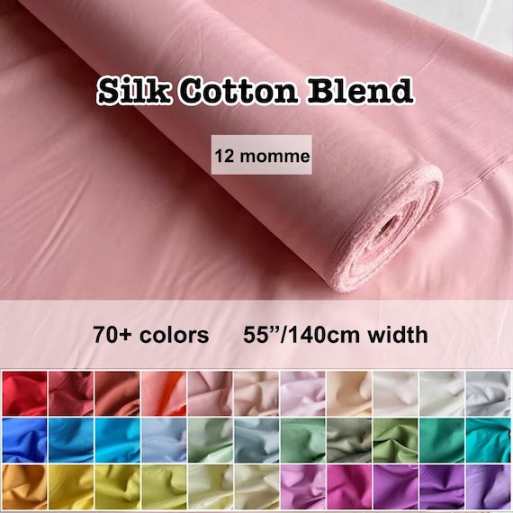 70+ colors - 12 Momme Solid Silk Cotton Blend Fabric Lining Fabric 140cm 55" width - 39"/100cm