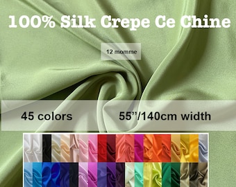 45 colori - Tessuto solido 100% seta Crepe De Chine Seta pura 12 momme