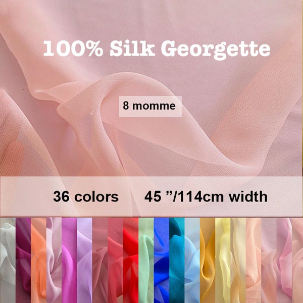 36 Colores: Tela Georgette de Seda Sólida 100% Seda Pura 8 Momme 45"/114cm de ancho