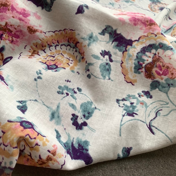 Floral Lin Tissu Aquarelle Iris Fleur pour Robe d’été - 1/2 yard