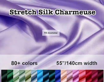 80+ Colors- Solid Silk Stretch Satin Fabric 19 Momme 55"/140cm width