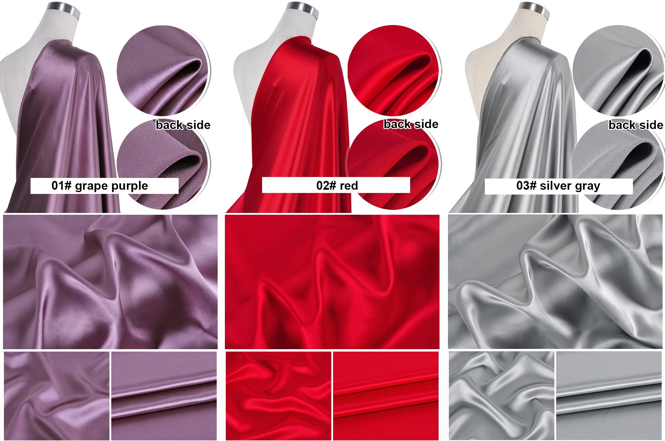 Thick Solid Silk Reversible Double Face Georgette Satin Fabric 100