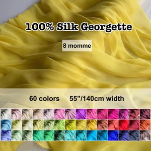 60 Colors- Solid Silk Georgette Fabric 100% Pure Silk 8 Momme 55&quot;/140cm width