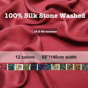18 Colors- Sandwashed 16.5-20 Momme 100% Silk Heavy Crepe De Chine Fabric Solid - 19.6&quot;/50cm