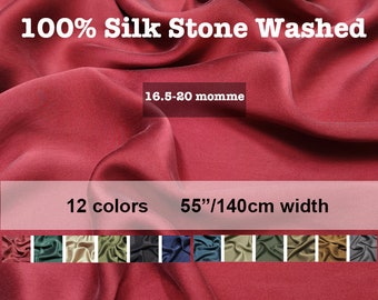 18 Colors- Sandwashed 16.5-20 Momme 100% Silk Heavy Crepe De Chine Fabric Solid - 19.6"/50cm