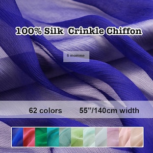 62 Colors- Solid Crinkle Silk Chiffon  100% Pure Silk 6 Momme 43&#39;&#39;~55&quot;/110cm~140cm width
