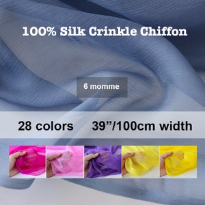 50+ Colors- Solid Crinkle Silk Chiffon  100% Pure Silk 6 Momme 39"/100cm width