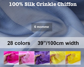 50+ Colors- Solid Crinkle Silk Chiffon  100% Pure Silk 6 Momme 39"/100cm width
