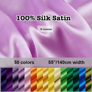 50 Colors- Solid Silk Satin Charmeuse Fabric 16 Momme 55&quot;/140cm width