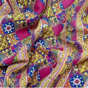 Thin 100% Ramie Fabric Corloful Floral Stripes BOHO Bohemian Style For Summer Dress- 1/2 yard