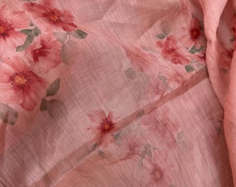Thin 100% Ramie Fabric Peach Pink Floral Ramie For Summer Dress Blouse